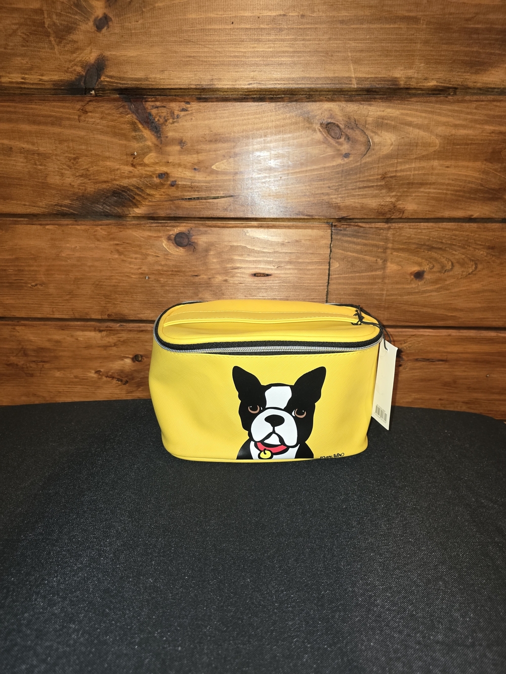 Yellow Cosmetic Bag with French Bulldog Illustration